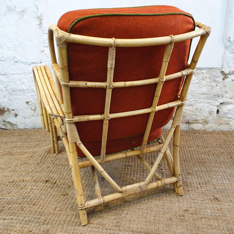 Paire de fauteuils Vintage Cané rouge 1950