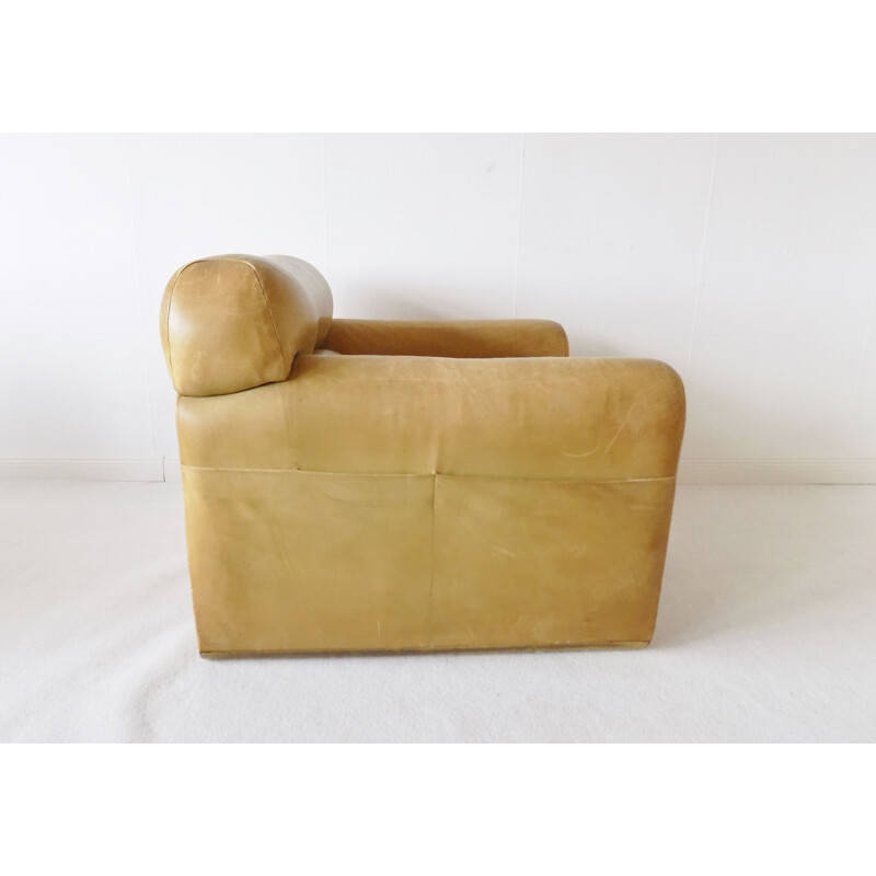 Vintage mustard colored leather armchair by Poltrona Frau