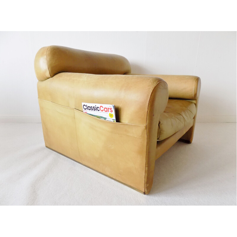 Vintage mustard colored leather armchair by Poltrona Frau