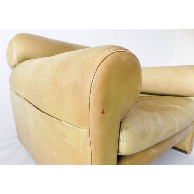 Vintage mustard colored leather armchair by Poltrona Frau