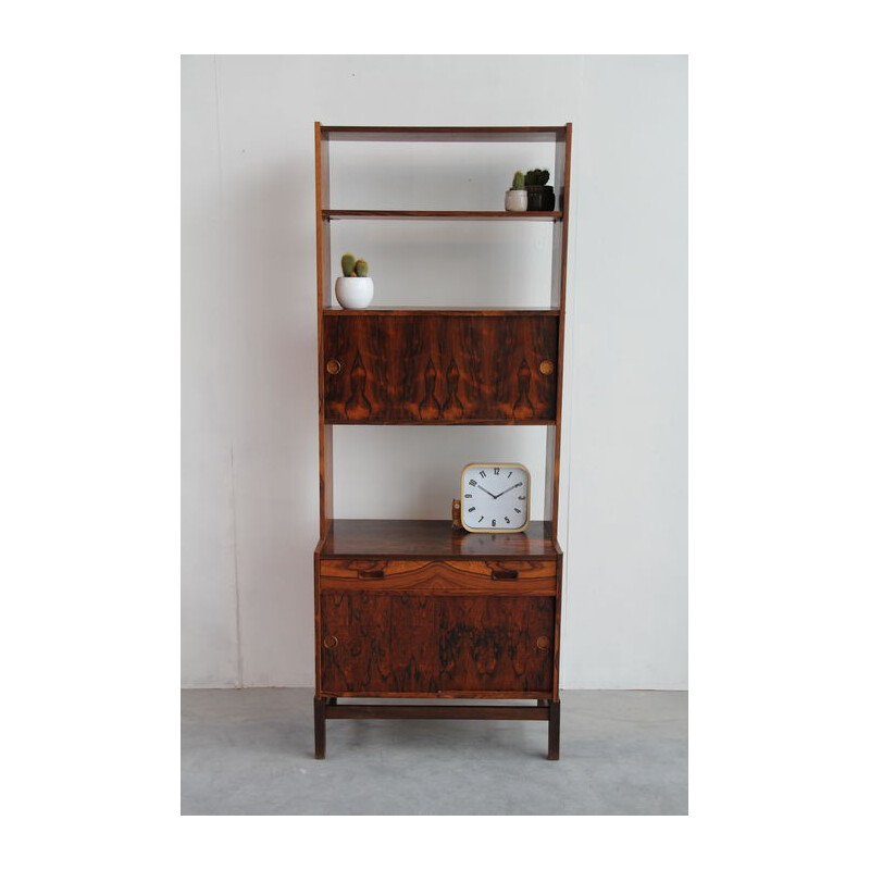 Wall unit in rosewood with sliding doors and drawers - 1960s