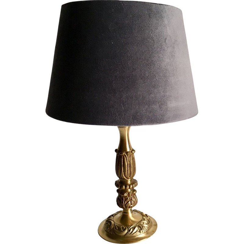 Vintage lamp in brass and grey velvet