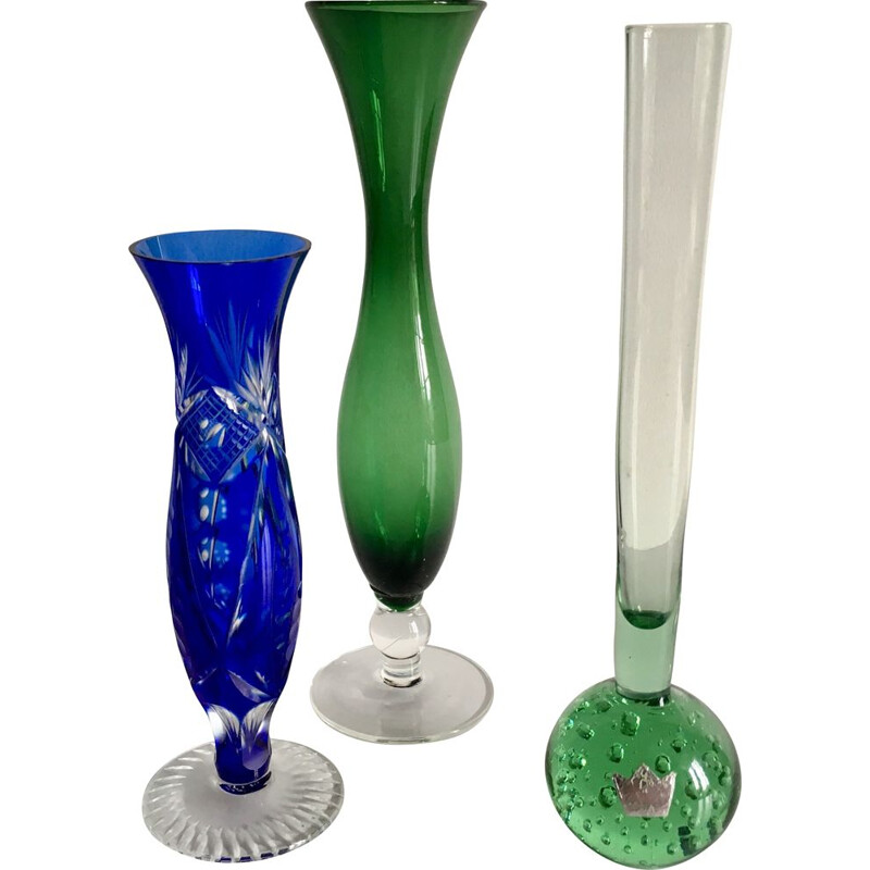 Set of 3 vintage glass and crystal vases