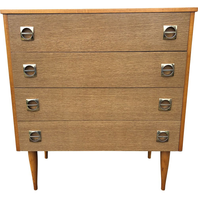 Vintage wood and brass chest of drawers, 1960-70s