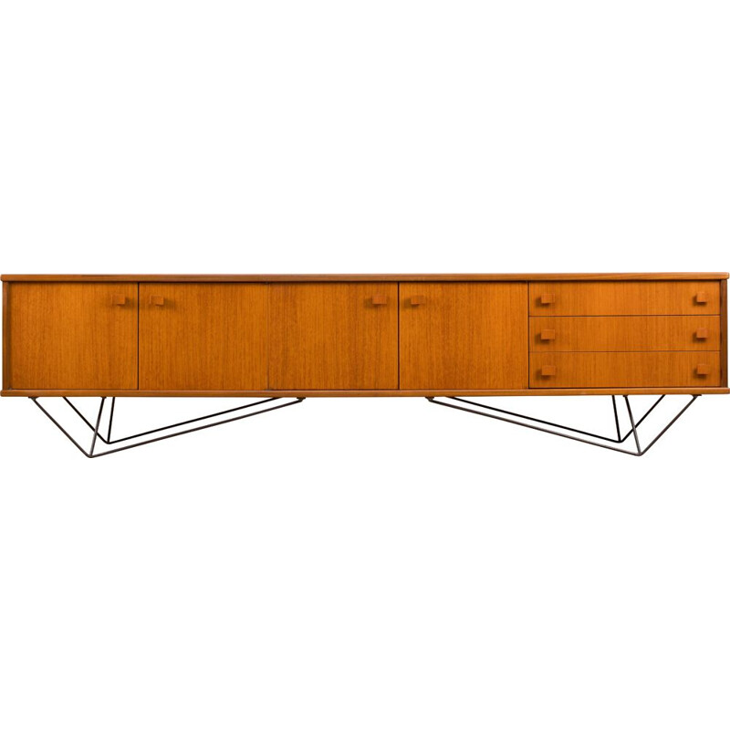 Long minimalist vintage teak sideboard, 1960s
