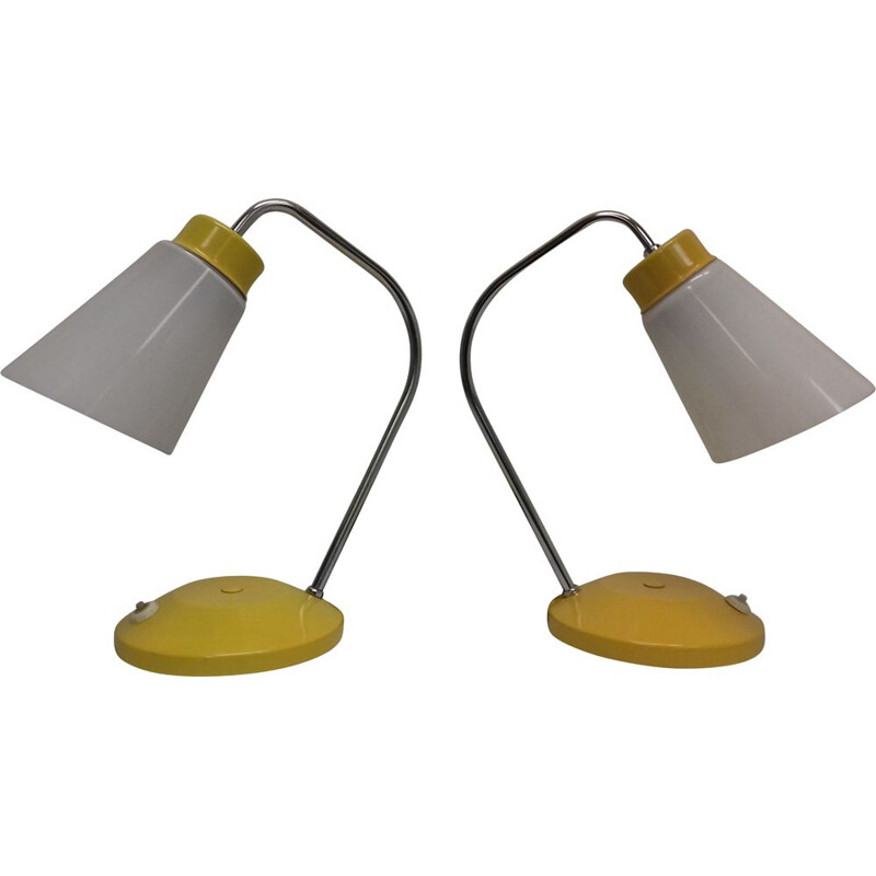 Pair of vintage metal and glass table lamps by Lidokov Boskovice, Czechoslovakia 1960