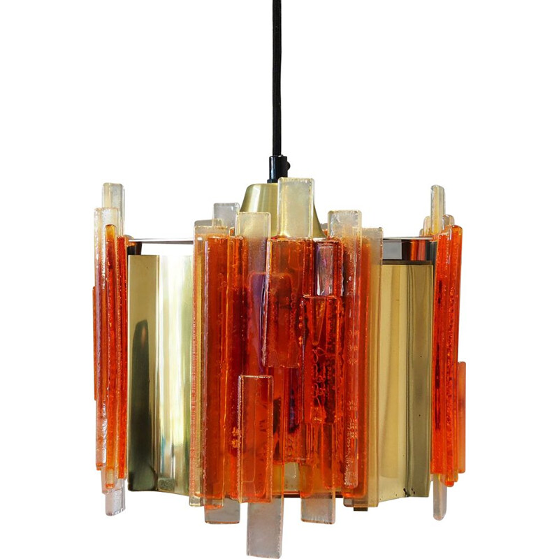 Vintage chandelier in glass and metal, 1960-70s