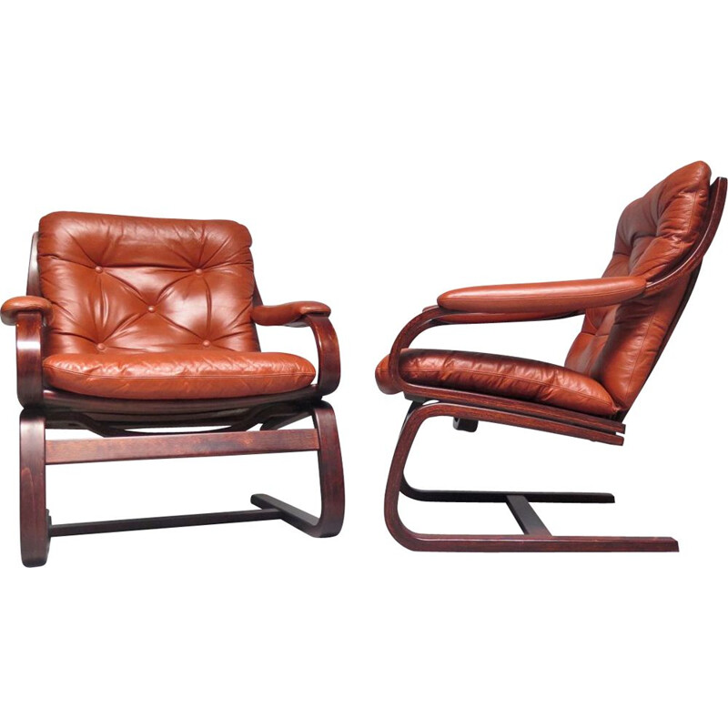 Scandinavian vintage cognac leather armchair, 1970s
