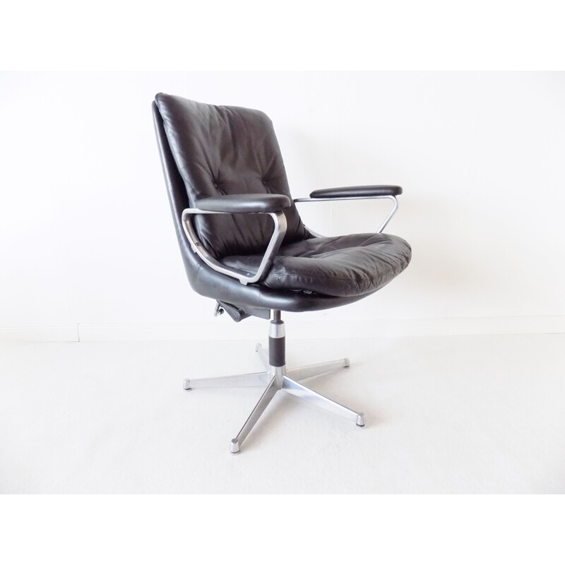 Vintage black leather Strässle Gentilina  armchair by Andre Vandenbeuck