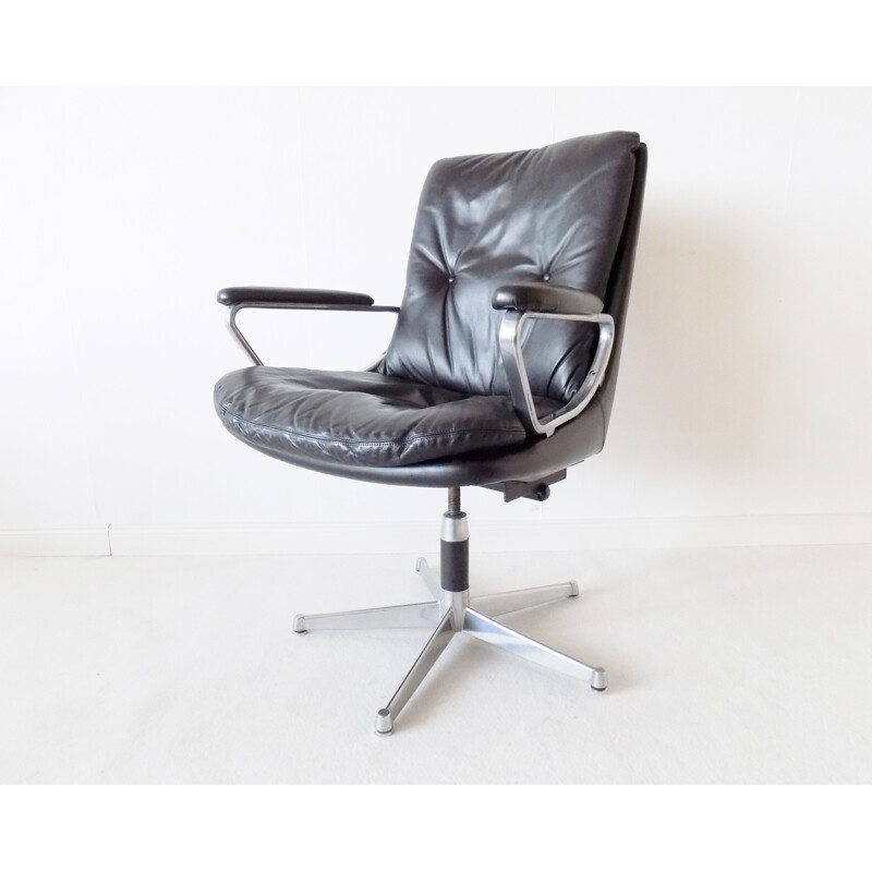 Vintage black leather Strässle Gentilina  armchair by Andre Vandenbeuck