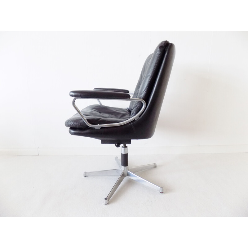 Vintage black leather Strässle Gentilina  armchair by Andre Vandenbeuck