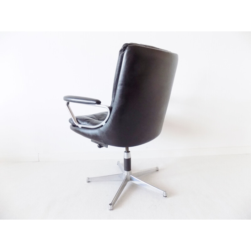 Vintage black leather Strässle Gentilina  armchair by Andre Vandenbeuck