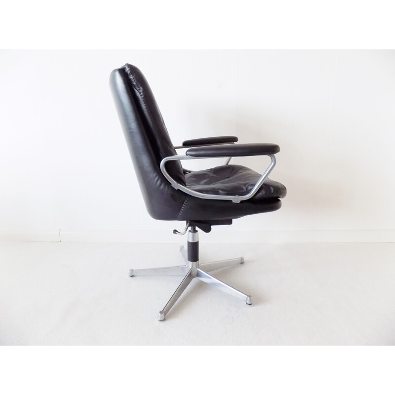 Vintage black leather Strässle Gentilina  armchair by Andre Vandenbeuck