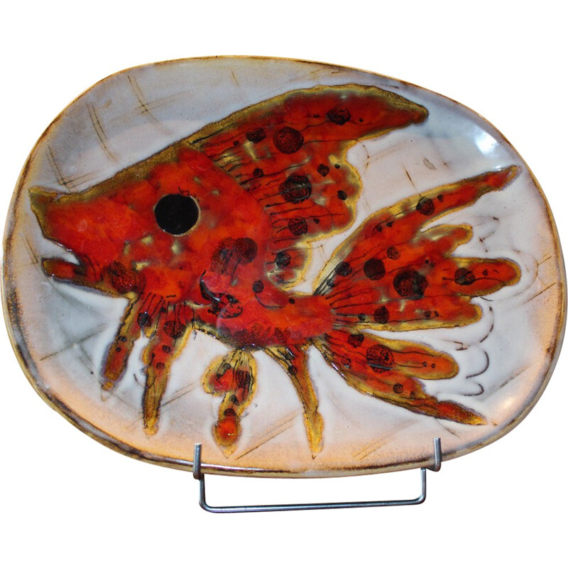 Vallauris plate in red ceramic - 1970s