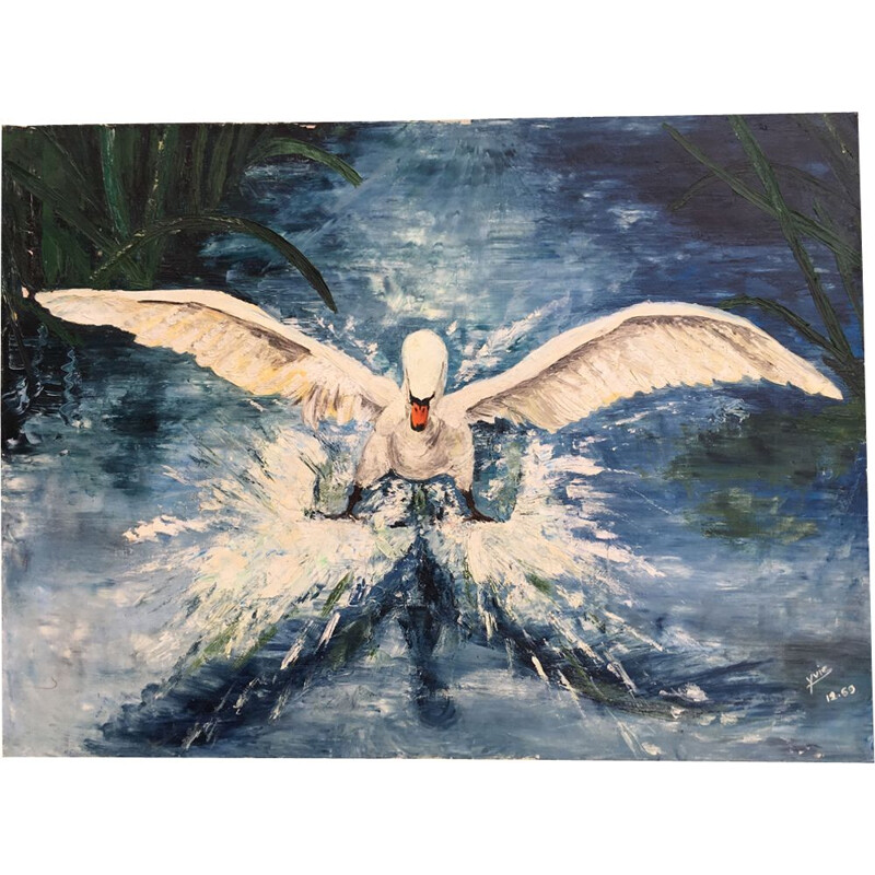 Vintage painting the "Flight of the Swan" 1969