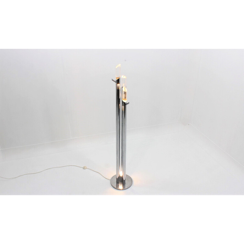 Vintage metal floor lamp with coat rack by Romeo Rega, 1970s