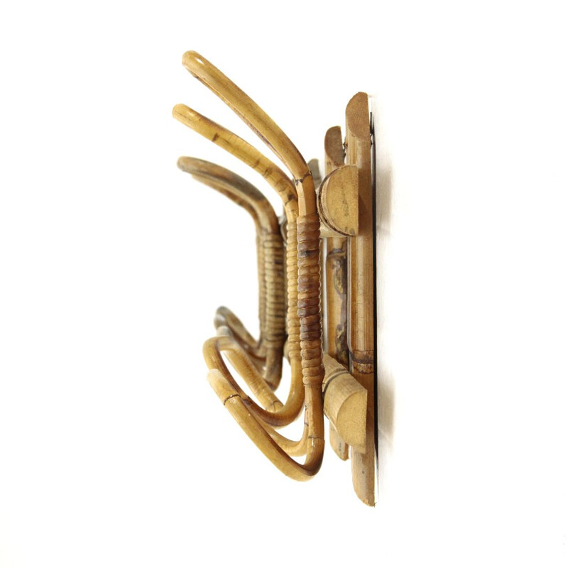 Pair of vintage wicker and cane coat hanger, Italy, 1950s