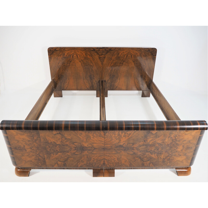 Vintage Art deco bed in walnut, 1940s