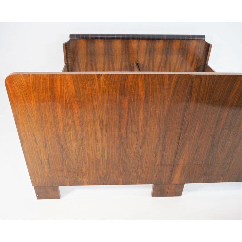 Vintage Art deco bed in walnut, 1940s