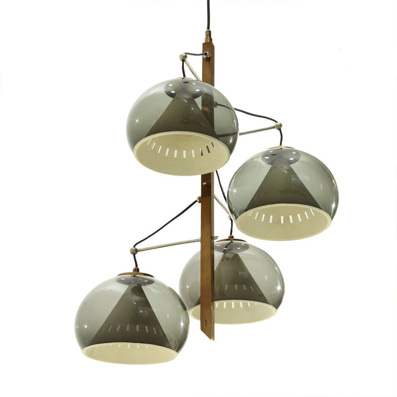 Vintage brass and metal chandelier by Lampter, 1950s