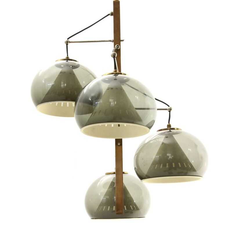 Vintage brass and metal chandelier by Lampter, 1950s