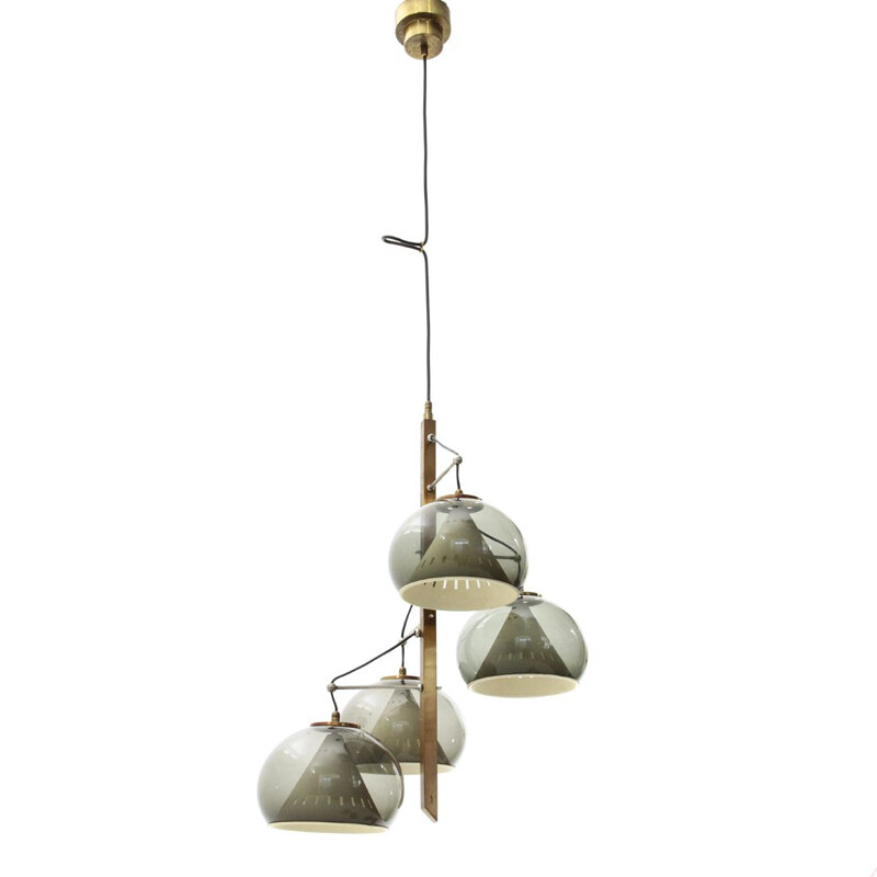 Vintage brass and metal chandelier by Lampter, 1950s