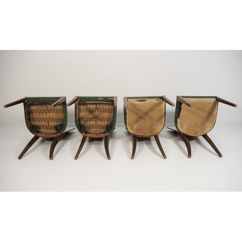 Ensemble de 4 chaises à repas Art déco vintage par Jindřich Halabala pour Thonet