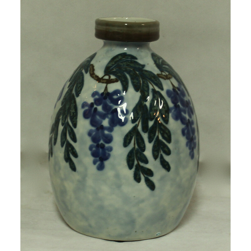 Large ovoid vase in blue and white porcelain, C THARAUD - 1940s