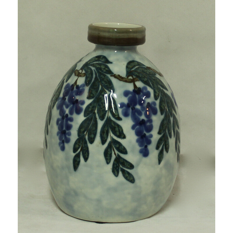 Large ovoid vase in blue and white porcelain, C THARAUD - 1940s