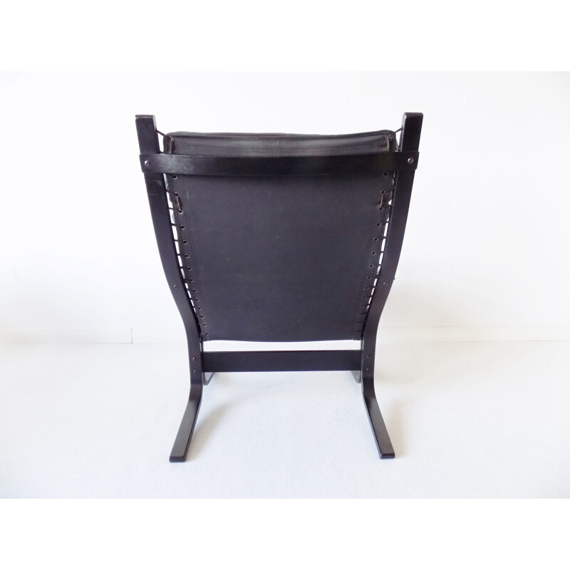 Pair de deux fauteuils en cuir noir Westnofa Siesta vintage d'Ingmar Relling