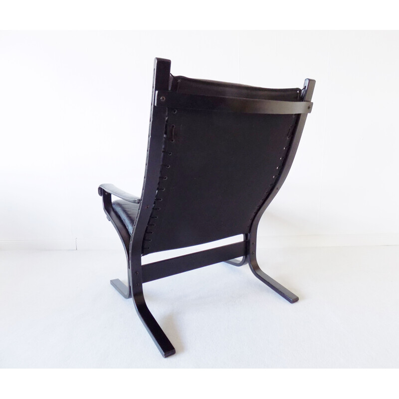 Vintage Westnofa Siesta set of 2 black leather armchairs by Ingmar Relling