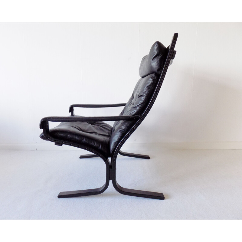 Pair de deux fauteuils en cuir noir Westnofa Siesta vintage d'Ingmar Relling