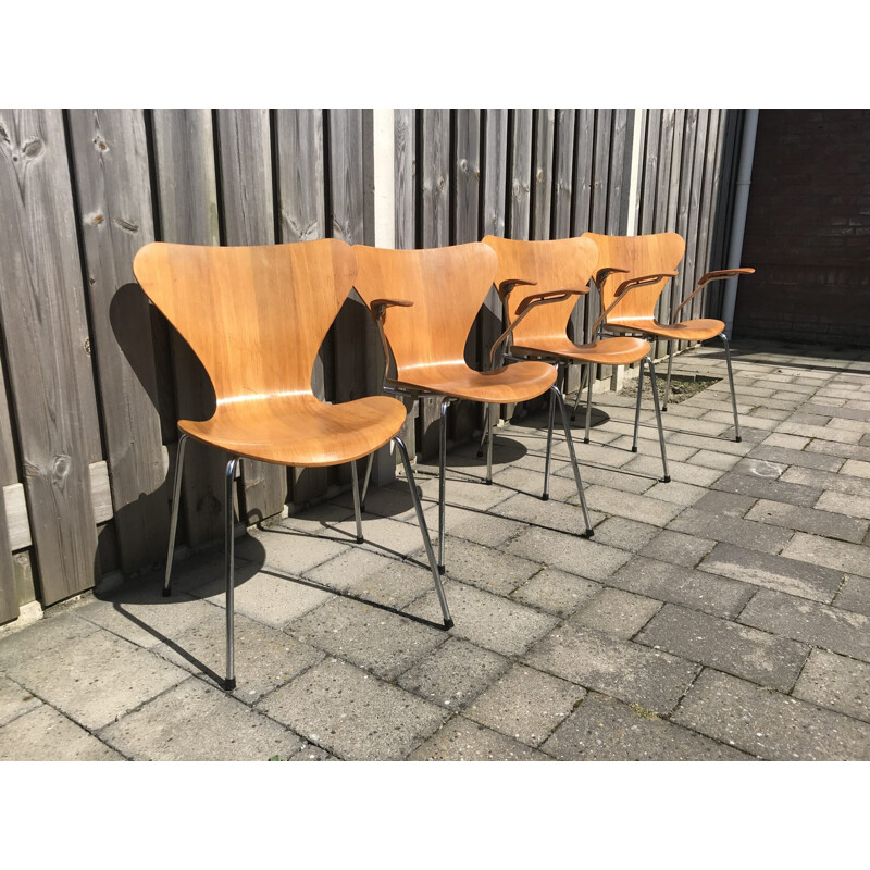 Suite de 4 chaises Butterfly vintage 3107 par Arne Jacobsen pour Fritz Hansen, 1985