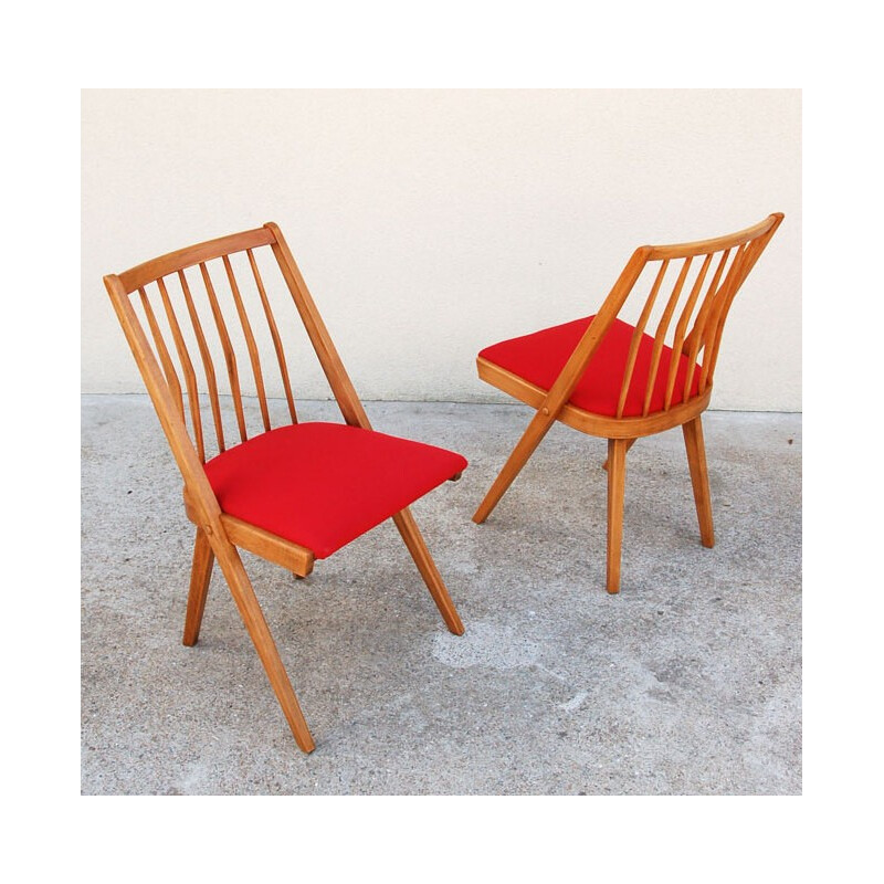 Suite de 4 chaises vintage scandinaves rouges - années 60