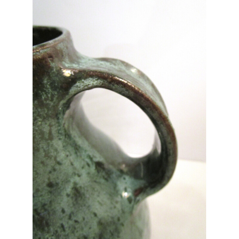Vintage Blue enamelled ceramic pitcher by Jeanne Pierlot 1970