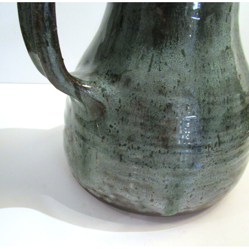 Vintage Blue enamelled ceramic pitcher by Jeanne Pierlot 1970