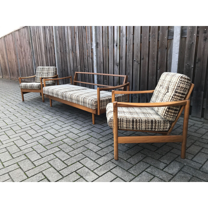 Vintage living room set with Extendable beech daybed and Stella armchairs by Wilhelm Knoll for Knoll Antimott, 1950s, 