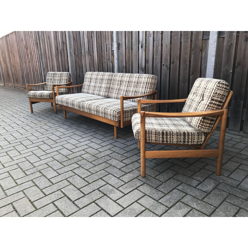 Vintage living room set with Extendable beech daybed and Stella armchairs by Wilhelm Knoll for Knoll Antimott, 1950s, 