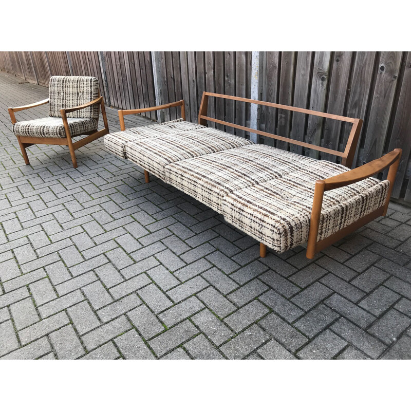 Vintage living room set with Extendable beech daybed and Stella armchairs by Wilhelm Knoll for Knoll Antimott, 1950s, 