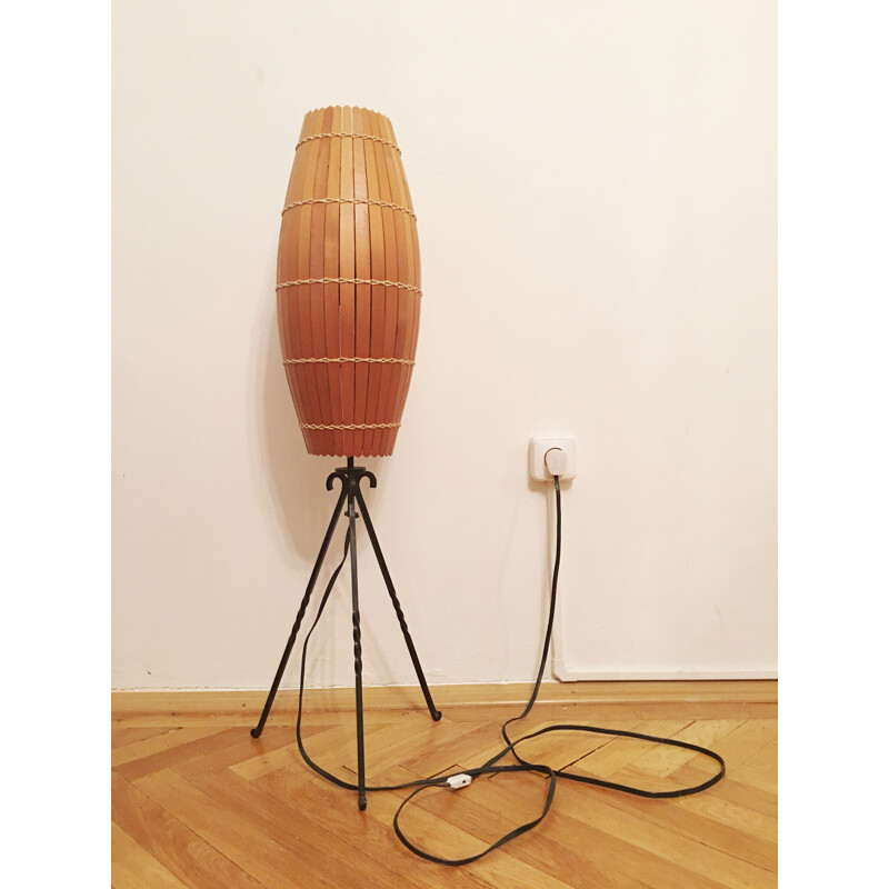 Industrial Wooden floor lamp, 1970