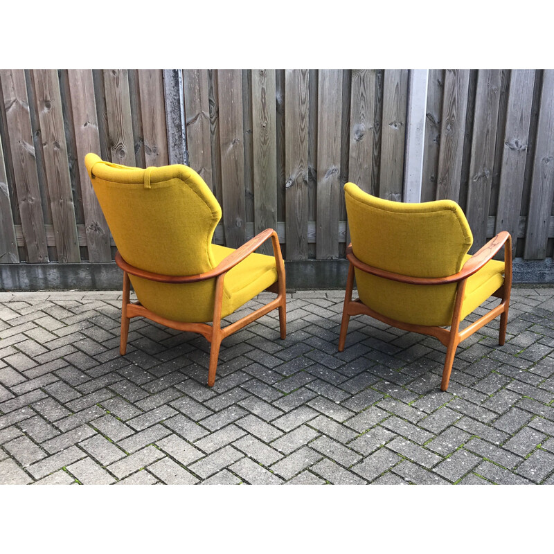 Ensemble de 3 fauteuils Karen vintage d'Aksel Bender Madsen pour Bovenkamp avec table basse assortie en Haslev 1950