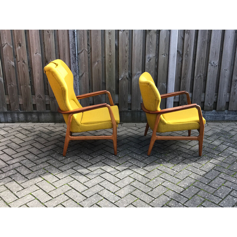 Set of 3 vintage Karen easy chair by Aksel Bender Madsen for Bovenkamp, 1950s, with matching Haslev coffee table