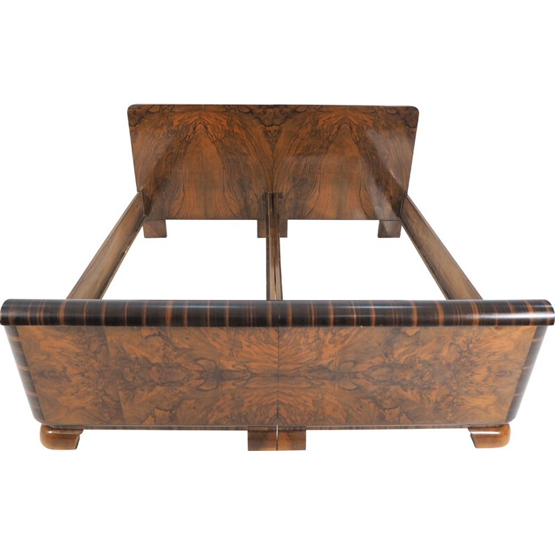 Vintage Art deco bed in walnut, 1940s