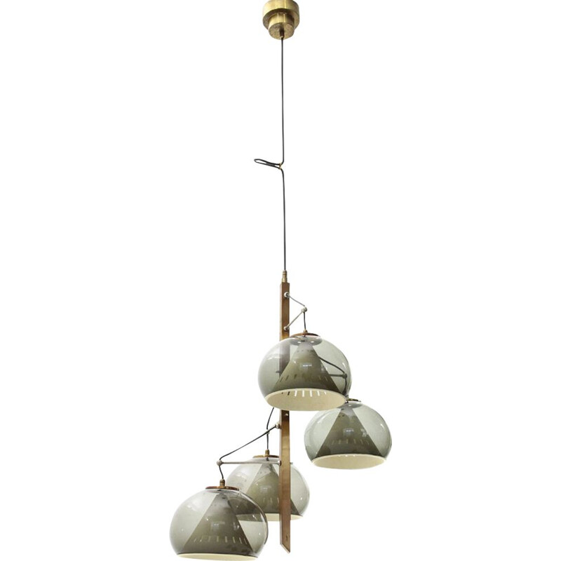 Vintage brass and metal chandelier by Lampter, 1950s