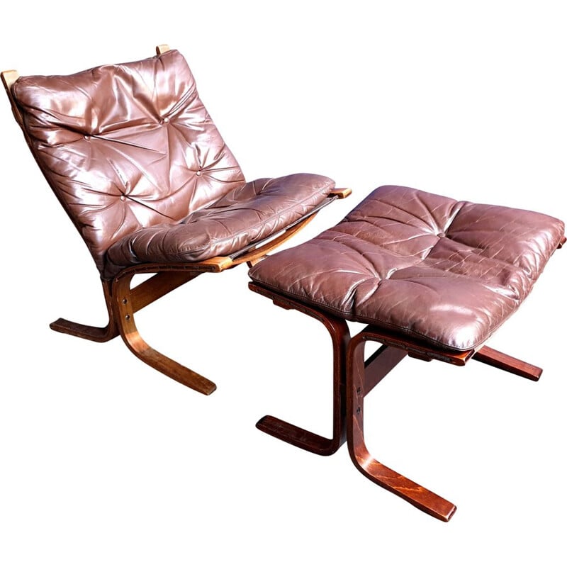 Vintage Siesta Lounge Chair and Stool by Ingmar Relling for Westnofa, 1970s