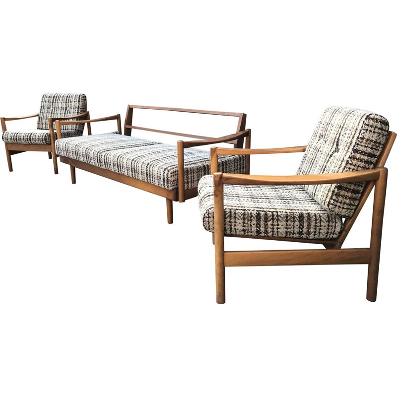 Vintage living room set with Extendable beech daybed and Stella armchairs by Wilhelm Knoll for Knoll Antimott, 1950s, 