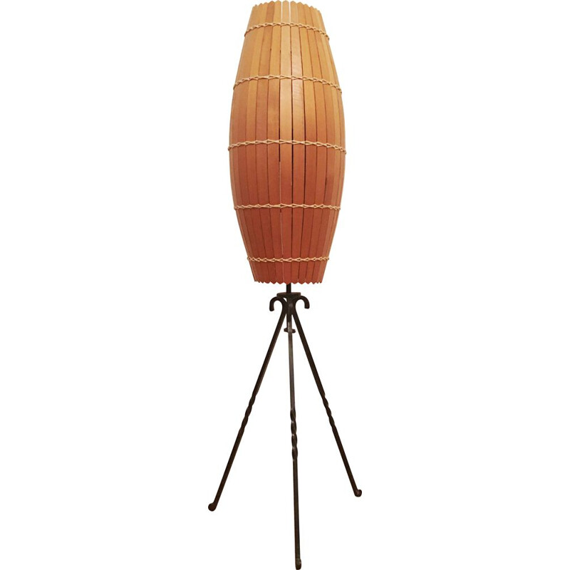 Industrial Wooden floor lamp, 1970