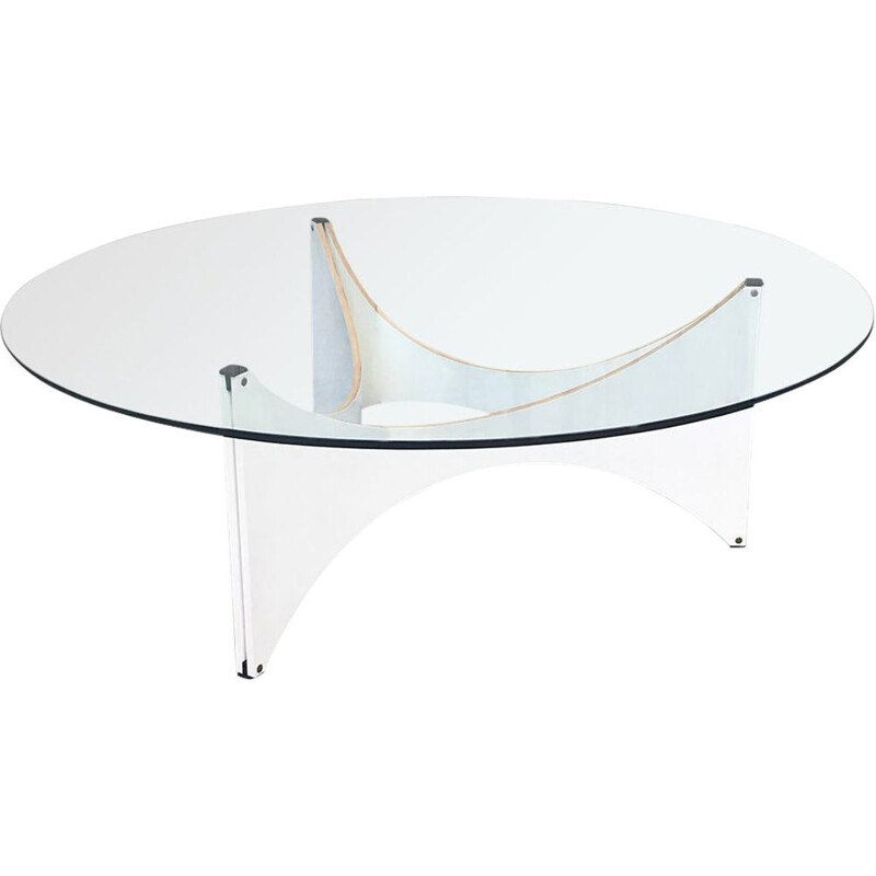 Vintage Round Glass TZ75 Coffee Table by Werner Blaser for t Spectrum, 1960