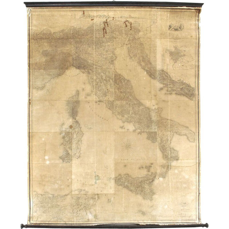 Gravure vintage de la "Gran Carta d'Italia" du Stabilimento Giuseppe Civelli