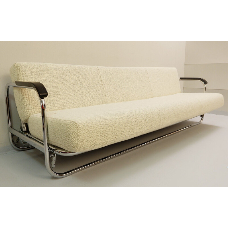 Sofa-bed AA1 vintage by Alvar Aalto for MisuraEmme with tubular chrome frame - new upholstery
